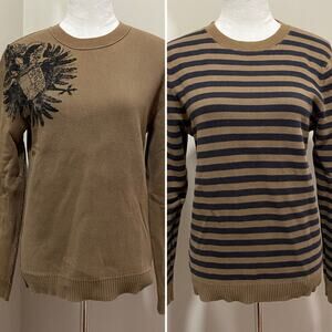 Reversible Top Black and Brown Stripe Crew Neck Pullover Double Layered Sweater